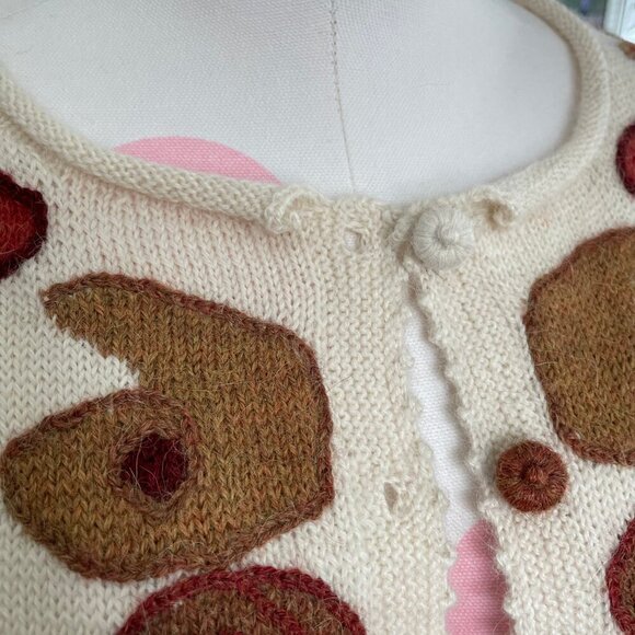 Quipu 100% Baby Alpaca Scoop Nk Knit Cardigan Funky Retro Vibes Cream Multi XS/S - Picture 6 of 12